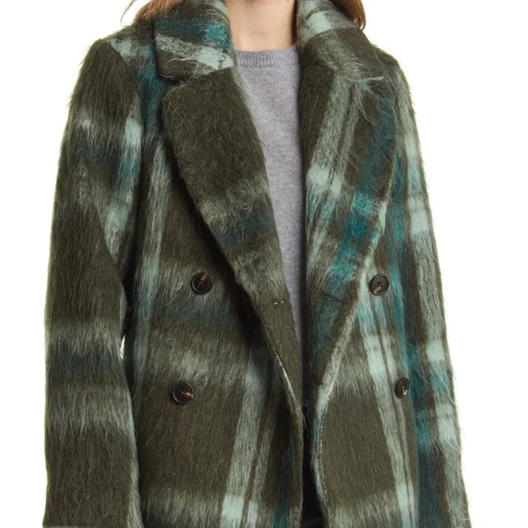 Halogen Jackets Coats Halogen Brushed Plaid Pea Coat Green